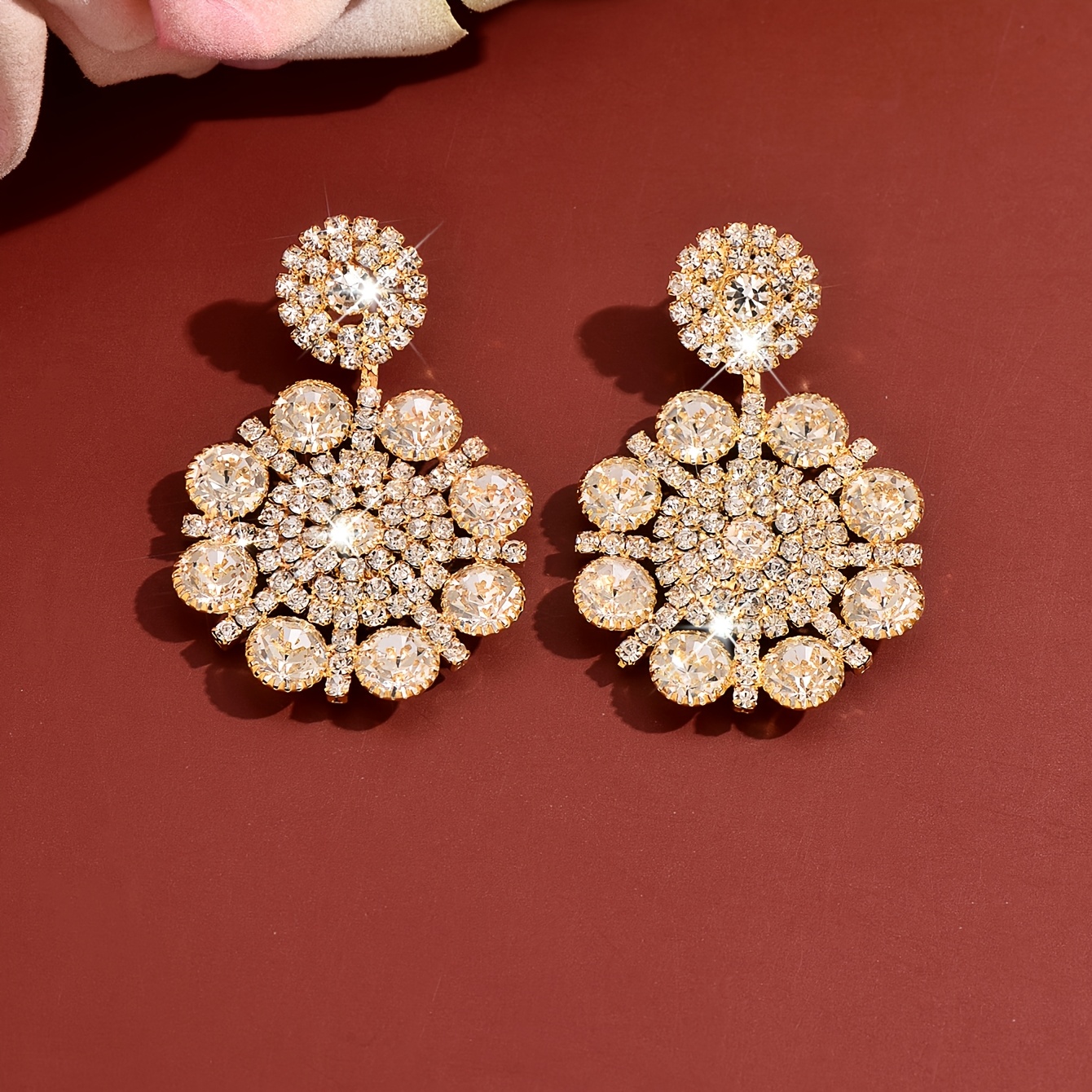 Women's Vintage Snowflake-Shaped Rhinestone Earrings, Holiday Party
