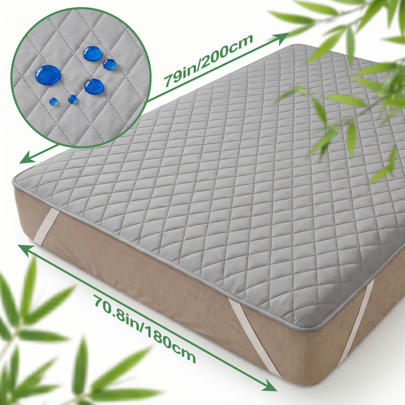 1pc Waterproof Fitted Sheet With Elastic Straps, Deep Pocket Non-slip Mattress Protector, Soft Breathable Quilted Bed Cover, Fresh Bamboo-inspired Summer Bedding, Machine Washable