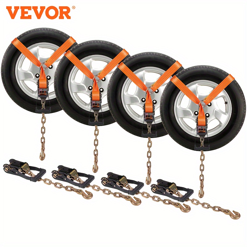 TEMU Vevor Car Tie Down With Chain Anchors, Style 2"×120" Tire Straps, 5865 Lbs Working , 11023 Lbs Breaking Strength, With Heavy Duty Ratchets For Car, Atv, Suv, Utv, Truck, 4-pack