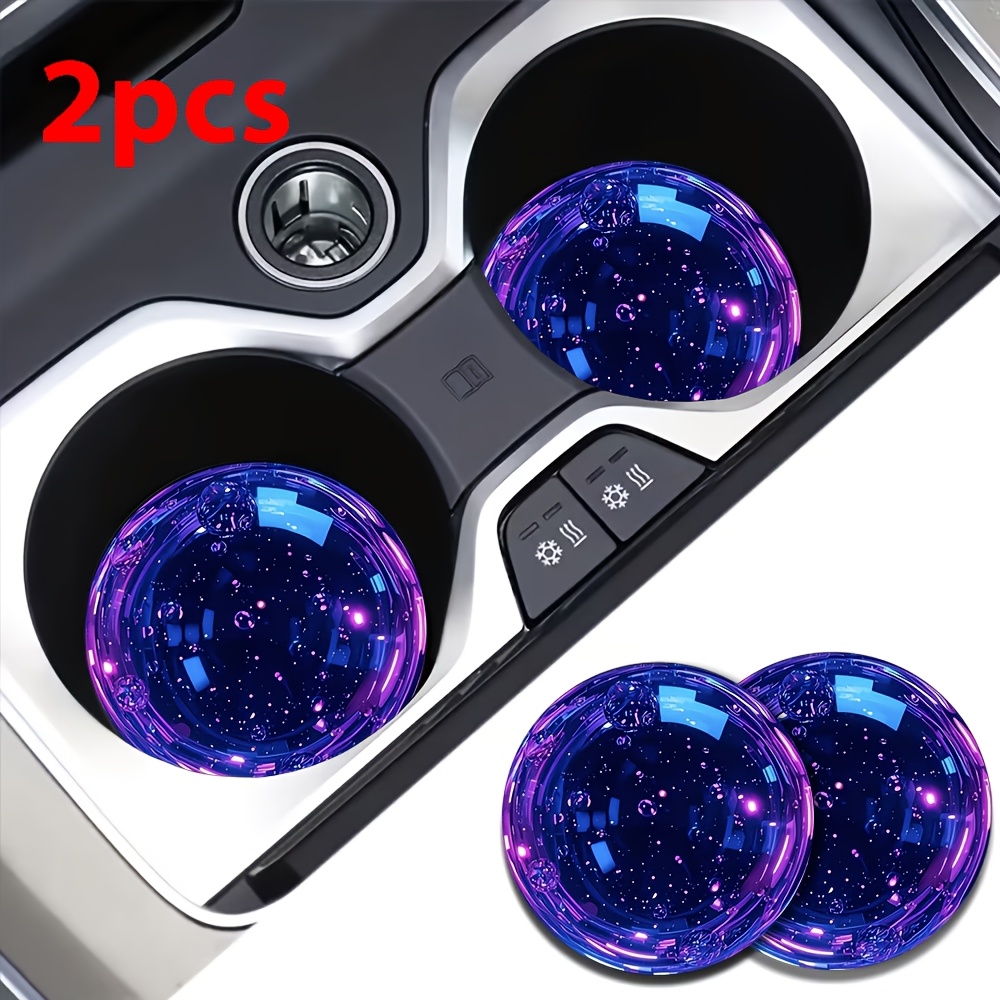 TEMU Set de 2 sous-verres pour voiture à bulles violet-bleu , tapis décoratif pour porte-gobelet de voiture à effet de halo dégradé, en PVC