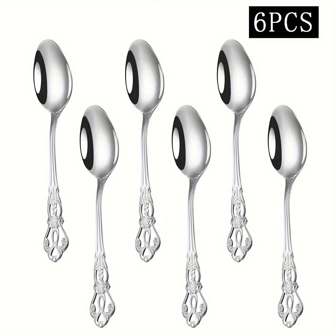 Image of 6pcs Vintage Elegant Hollow Carved Dessert Spoon Set, Stainless Steel Coffee Spoons, Perfect For /weddings/valentine's Day/mother's Day (silvery/golden, 6.57 Inches)
