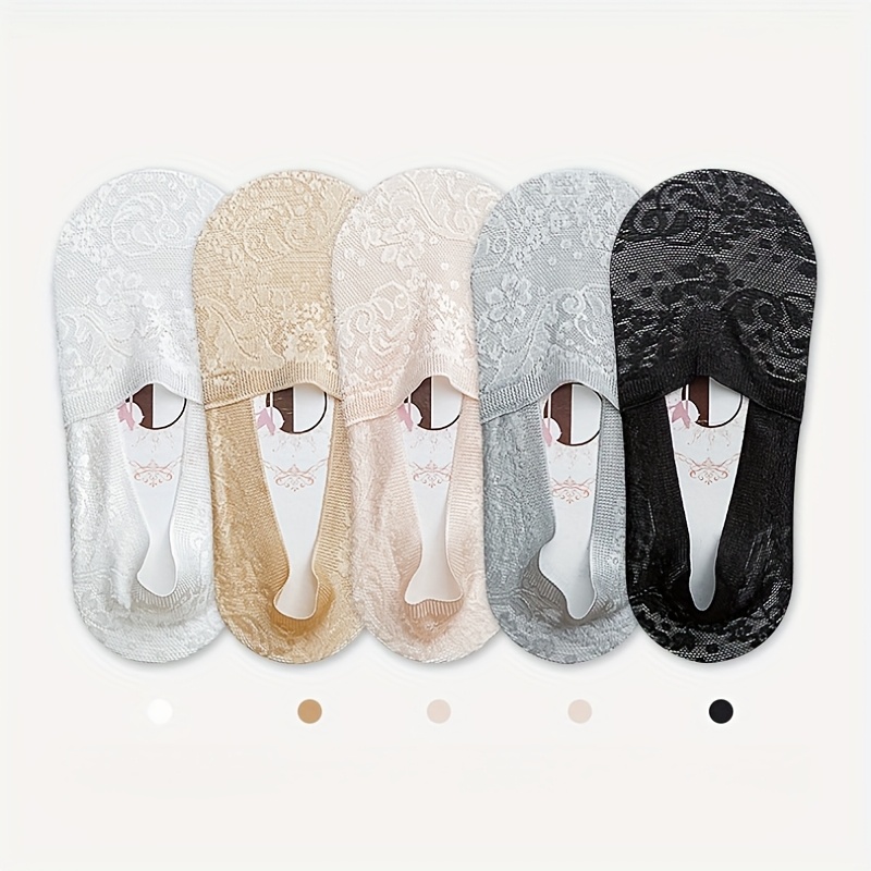 E-shop 5 Paar Frühlings- Sommer-Jacquard-Spitzenstrümpfe mit rutschfester nicht abfallender Ferse. Kurze Socken in mehreren Farben, dünn flach,