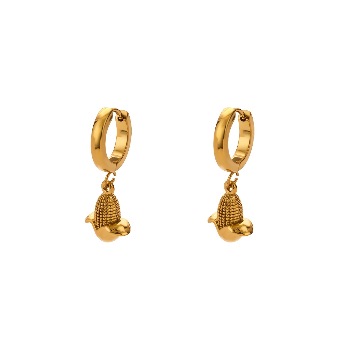 TEMU A Pair Of Elegant Golden Stainless Steel Corn Pendant Earrings, Women's Accessories, Suitable For Daily And Holiday Wear Decoration, Perfect