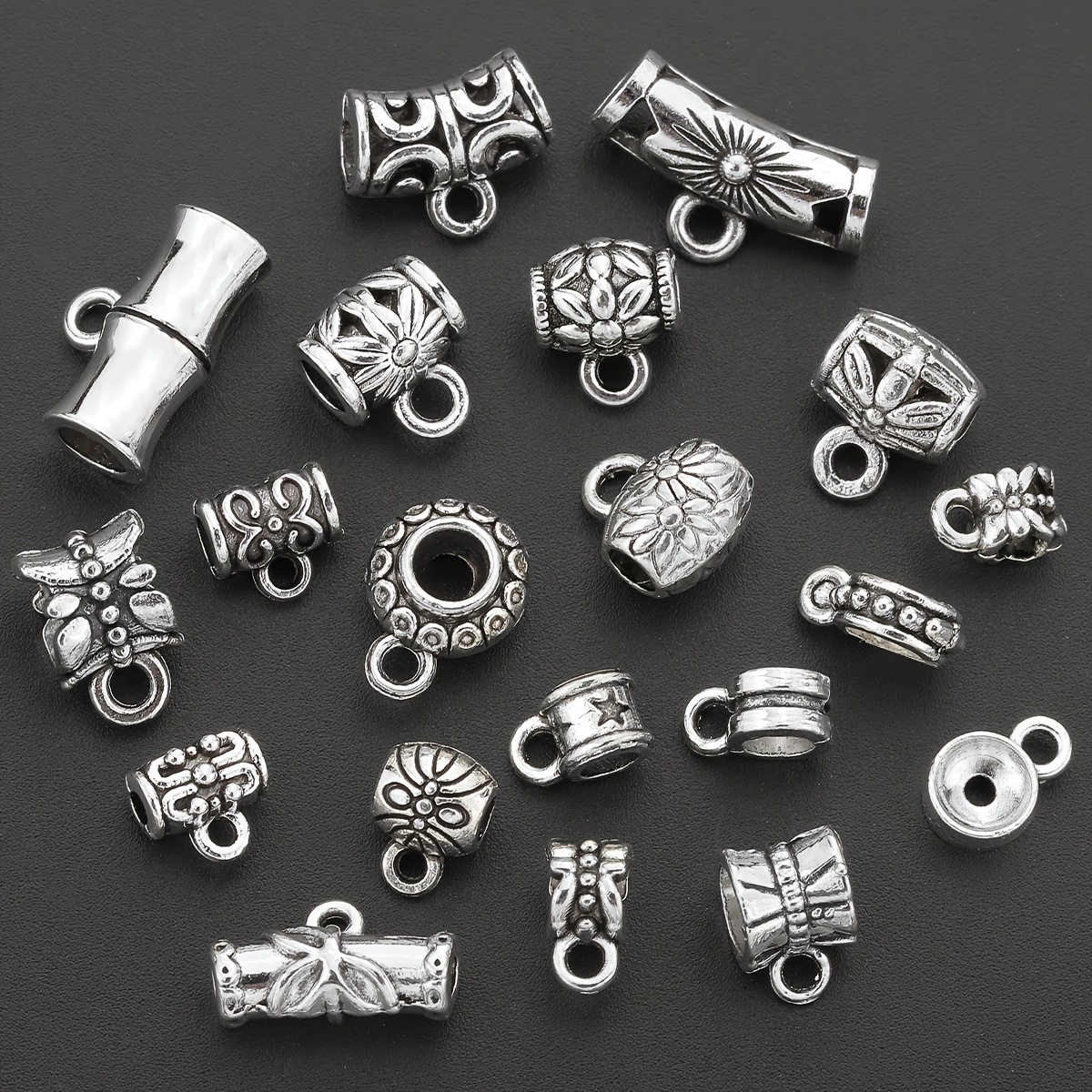 TEMU 31g Approximately 50pcs Assorted Style Tee Connectors, Assorted Style Hanging Loop Connectors, Large Hole Clasps, Beaded Pendants, Pull Tab Tube