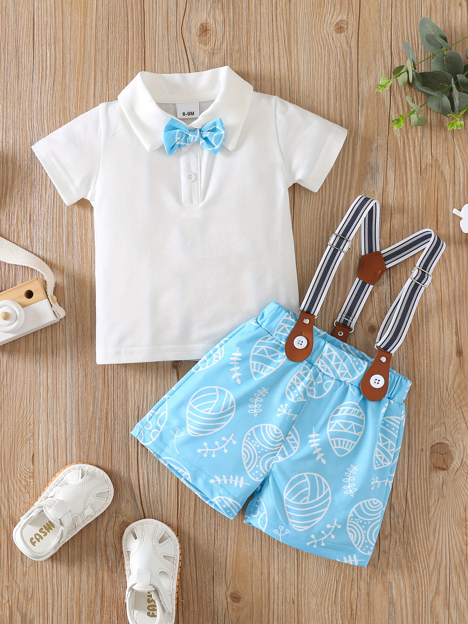  Conjunto de ropa de verano para bebé recién nacido, manga  corta, corbatín y pantalones cortos con tirantes, Animal blanco y gris :  Ropa, Zapatos y Joyería