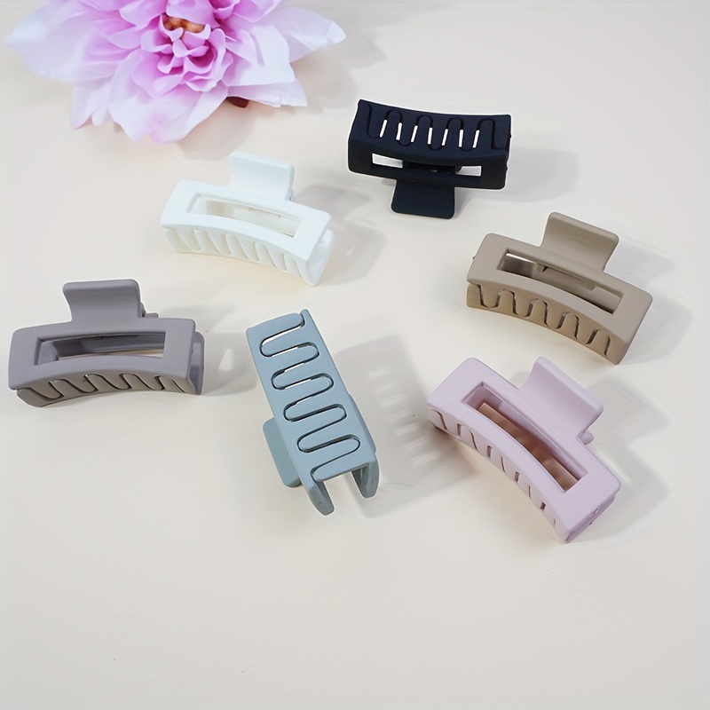 

6pcs/set Solid Color Hollow Out Hair Claw Clips Matte Hair Grab Clips Non Slip Ponytail Holder For Women And Daily Uses
