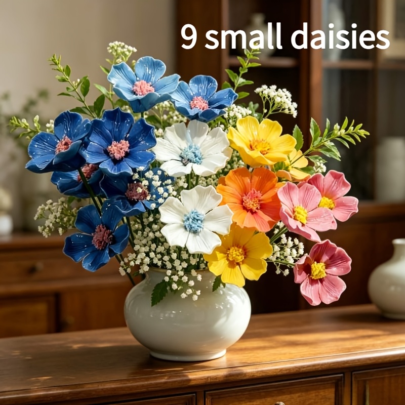 TEMU 9pcs Ceramic Artificial Flower Set | Multi-colored Persian Daisy Ceramic Flowers, Colors Shipped | Light Luxury High-end Decorative Item | Home