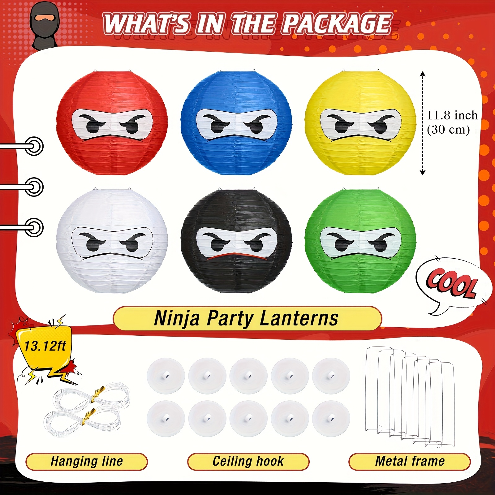 Image of 12pcs -themed Paper Lanterns - 12 Inch Vibrant Color Hanging Decor With Faces For Birthday Parties, Baby Showers, Themed Events - No Electricity Needed, Easy To Hang