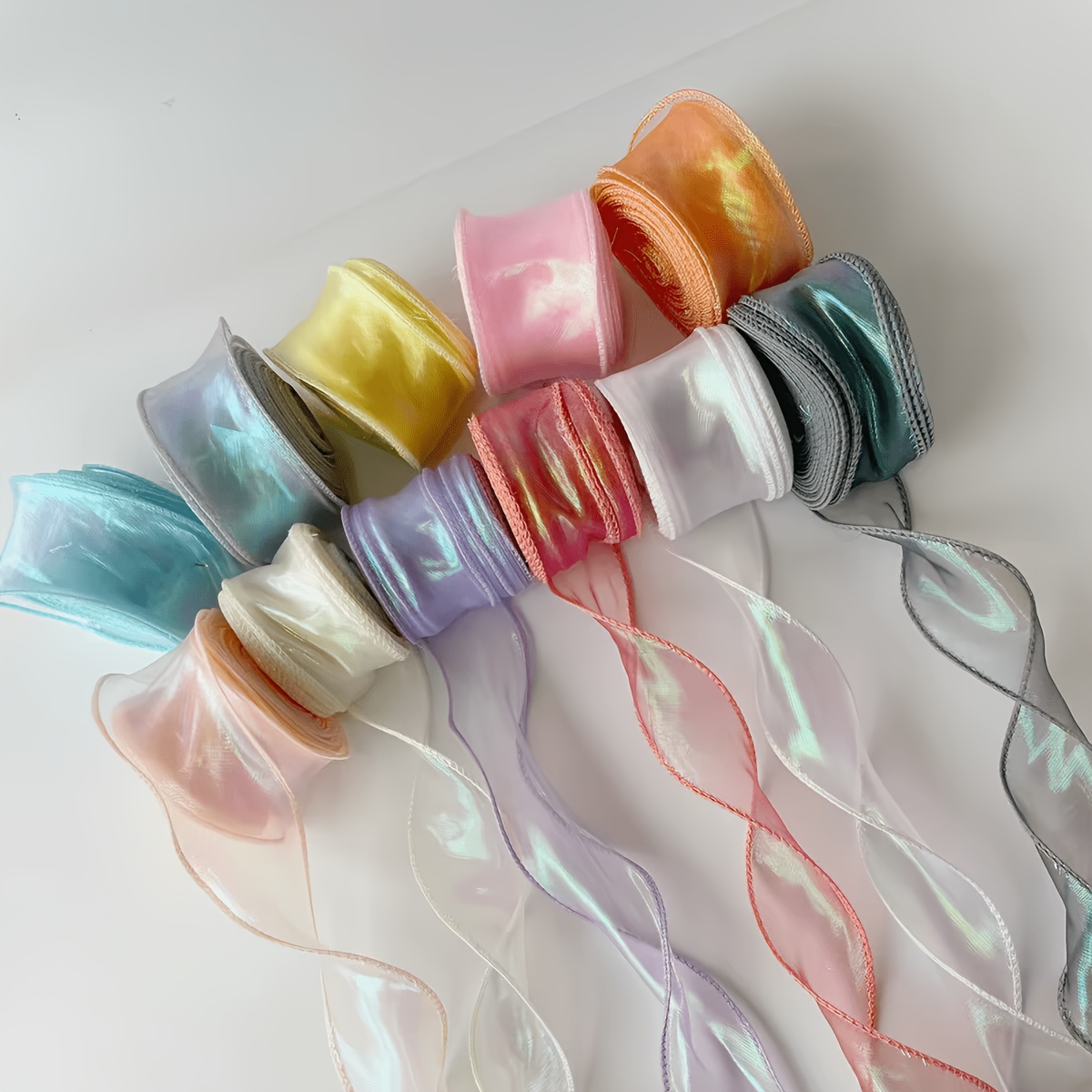 TEMU 11pcs/pack 33 Yards Mixed Color 40mm/1.57in Fishtail Organza Ribbon Reflective Iridescent Wavy Edge Ribbon For Gift Wrapping Bow Bouquet