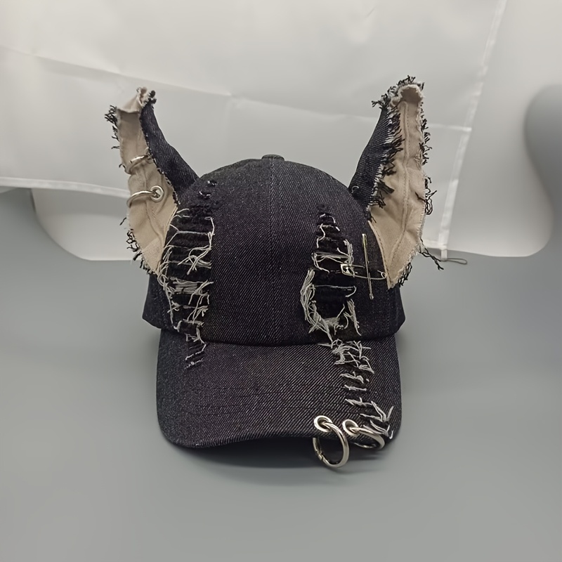 

Casquette de Baseball Chic d'Inspiration Vintage avec Longues Oreilles & Anneau Métallique - Ajustable, Protection Solaire, Look Usé pour Femmes