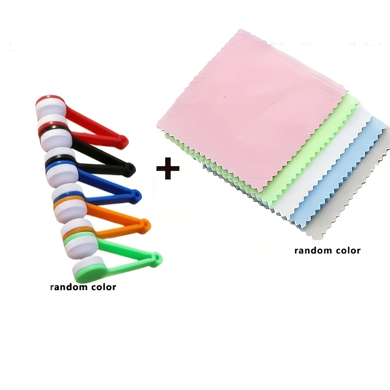 TEMU 6pcs Eyeglass Cleaning Brush Set (random 1pc Brush And 5pcs Cloths) Portable Scratch-free Lens Wiping Clip, Strong Stain Removal Reusable, Home