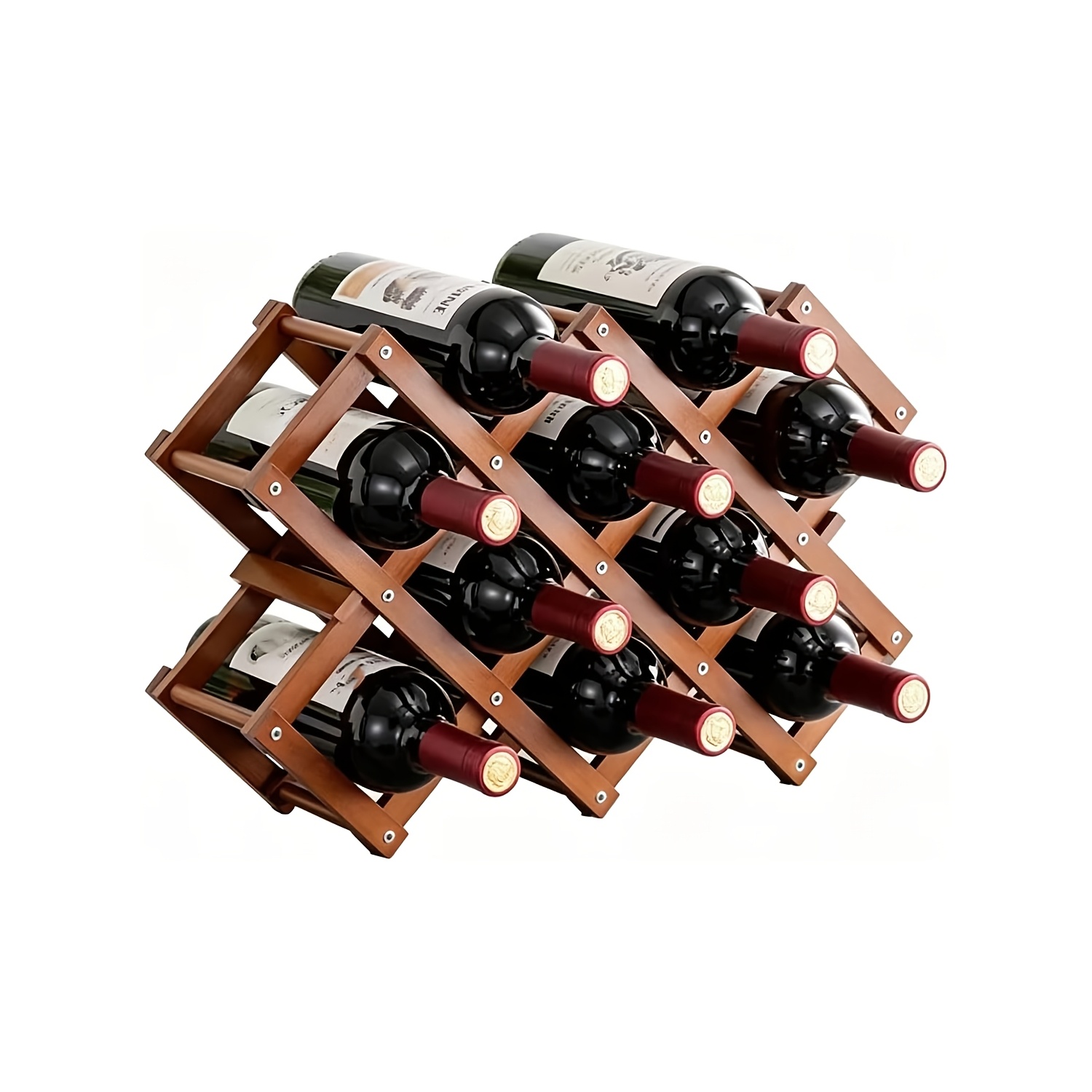 Image of Foldable Bamboo Wine Rack, Wine Stand For 10 Bottles | Modern Bottle Holder For Kitchen And Bar, No , Brown