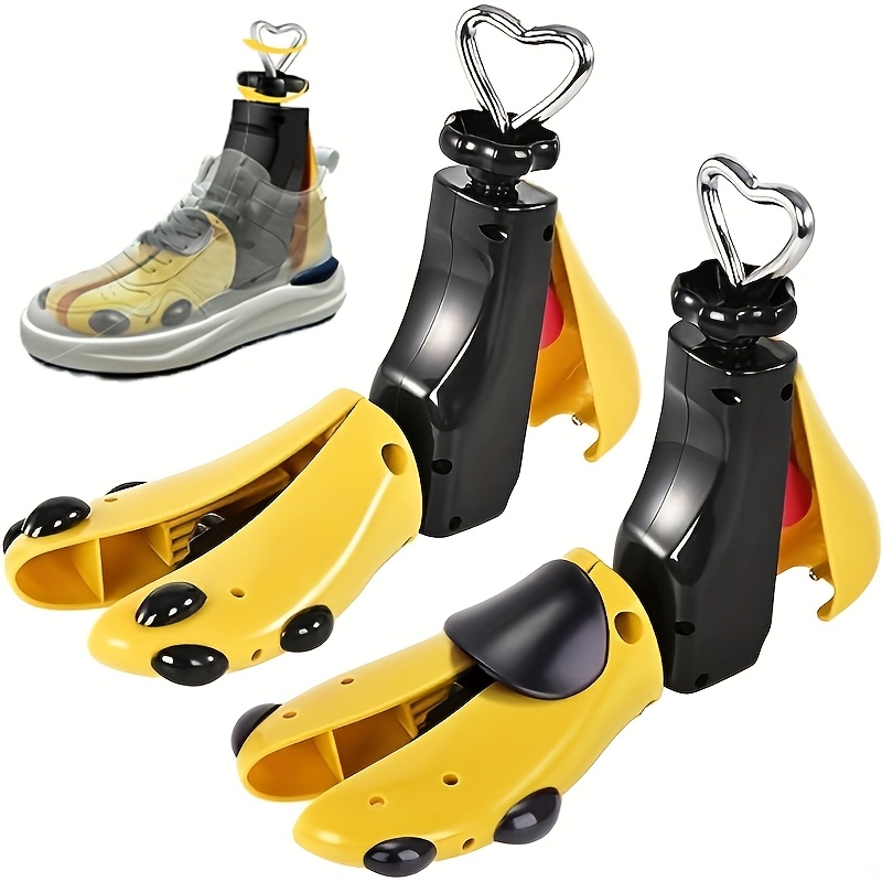 2pcs (1pc shoe stretcher+1pc shoe puller) WoJia adjustable Men's and Women's shoe stretcher - yellow and black plastic design, suitable for artificial shoes, boots, sports shoes, casual and Sneakers perfect for Valentine's Day