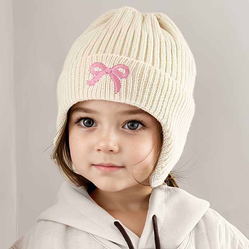 Winter Ear Protection Hat Cute And Stylish Knitted Design, With Bow Thickened Outdoor Hat Very Suitable For Outdoor Skiing 3-