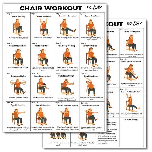 chair workout poster seated exercise chart for seniors beginners chair yoga stretching routine home gym wall decor fitness guide for elderly