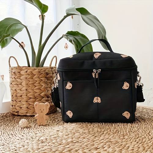 1pc linen diaper bag with animal print insulated stroller organizer portable mommy tote with bear pattern multi compartment storage