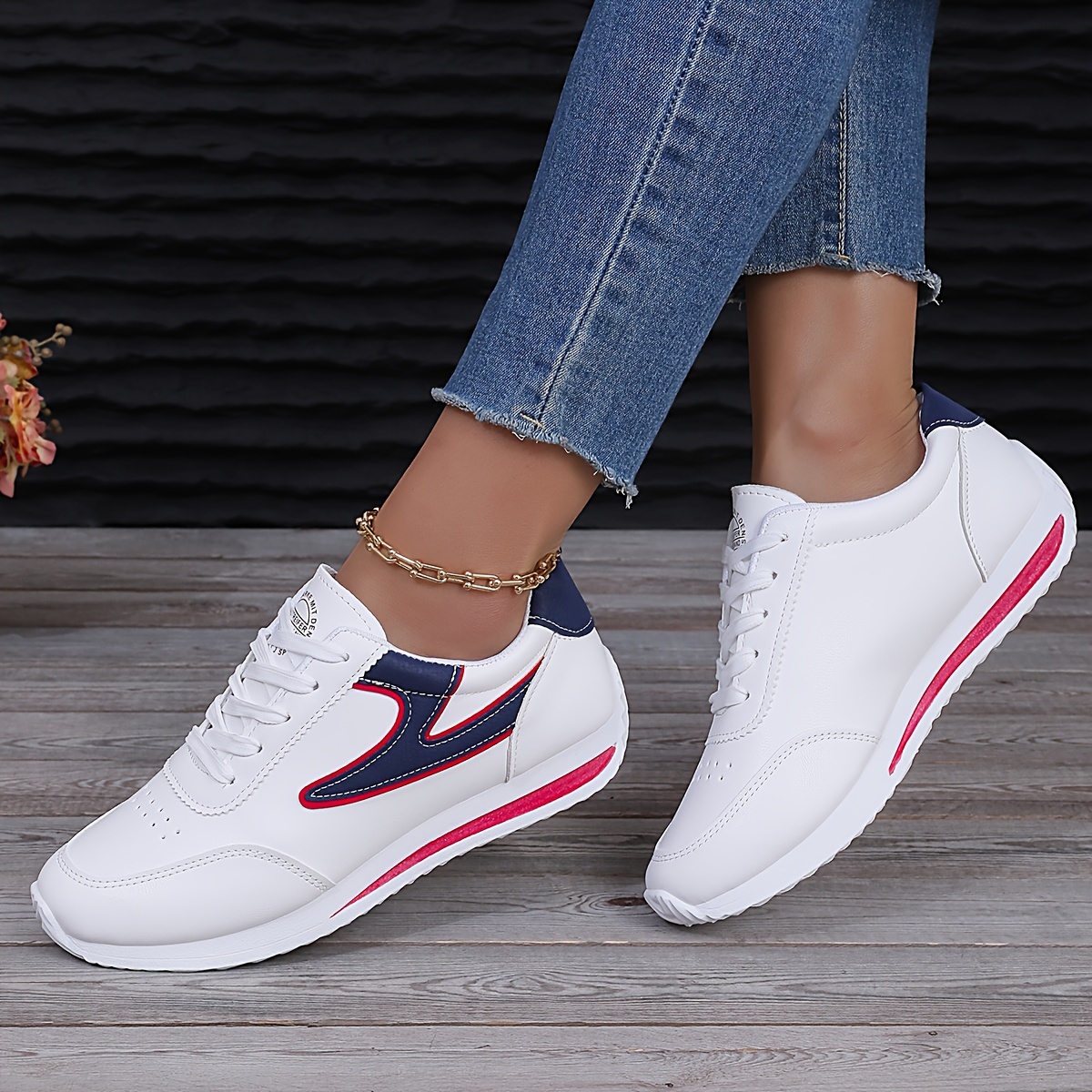 Femmes Baskets Tendance Colorblock Chaussures Casual Plateforme Semelle Souple Lacets Chaussures Confortables Bas Haut Pour La Marche