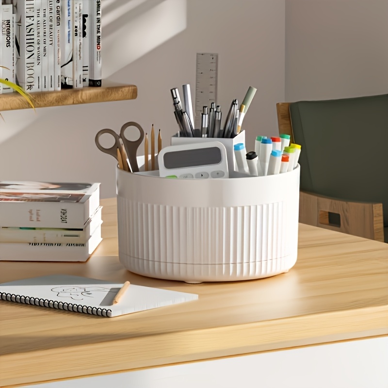 360 degree rotating makeup organizer large capacity durable abs plastic cosmetic storage box with brush holder white ideal for bedroom vanity and bathroom organization bathroom organizers and storage Product details 4