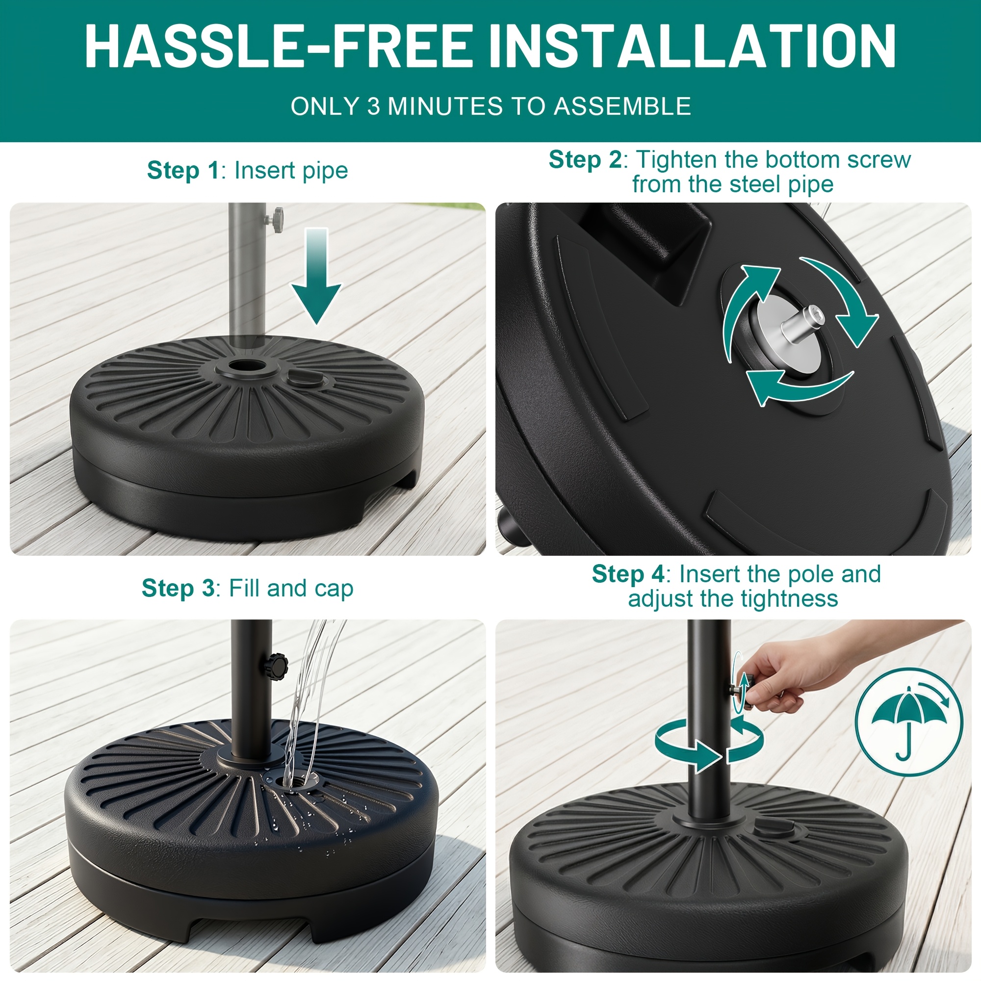 81.5lb Patio Umbrella Base Stand, Water Fillable Outdoor Umbrella Holder, Heavy Duty Market Umbrella Stand for Pool Deck Backyard Garden