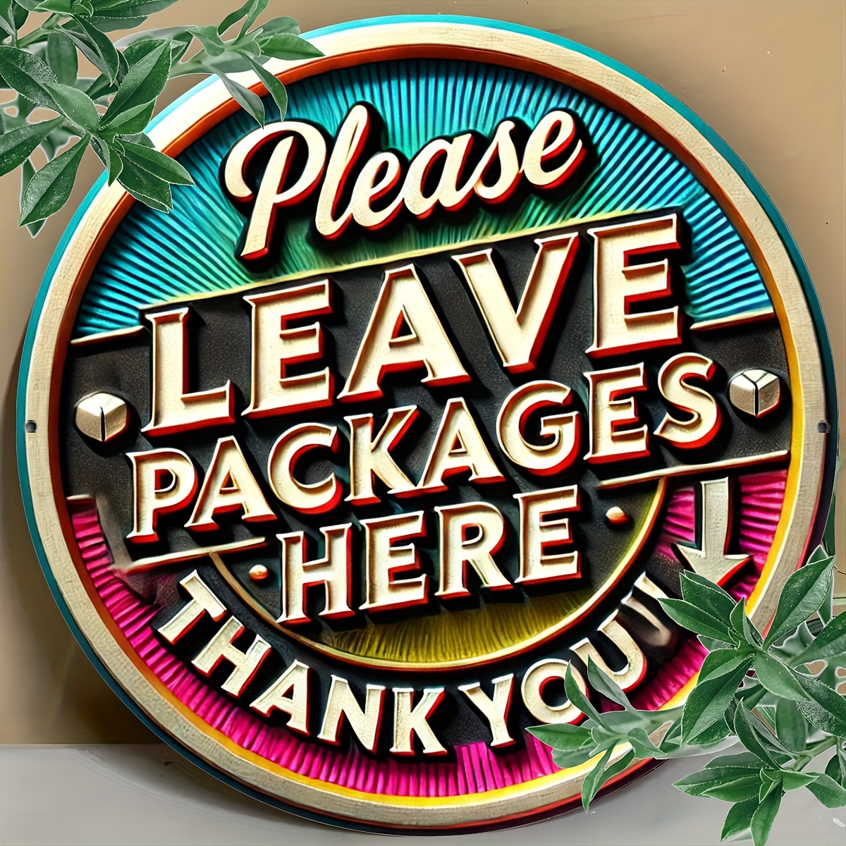 

Room Decor 1pc Aluminum Round Sign 20x20cm - "please Leave Packages Here" 2d For Restaurants, Bakeries, Cafes, Stores - Ideal For Home, Office, Day, Easter, Christmas Decor