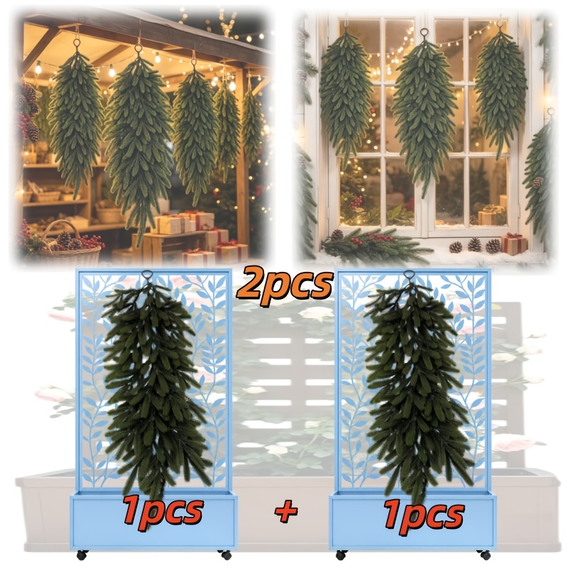 TEMU 2pcs Deluxe Large Christmas Artificial Norfolk Pine Wall Hanging, With Three-dimensional Full Pine Needles And Branches, Featuring A Realistic