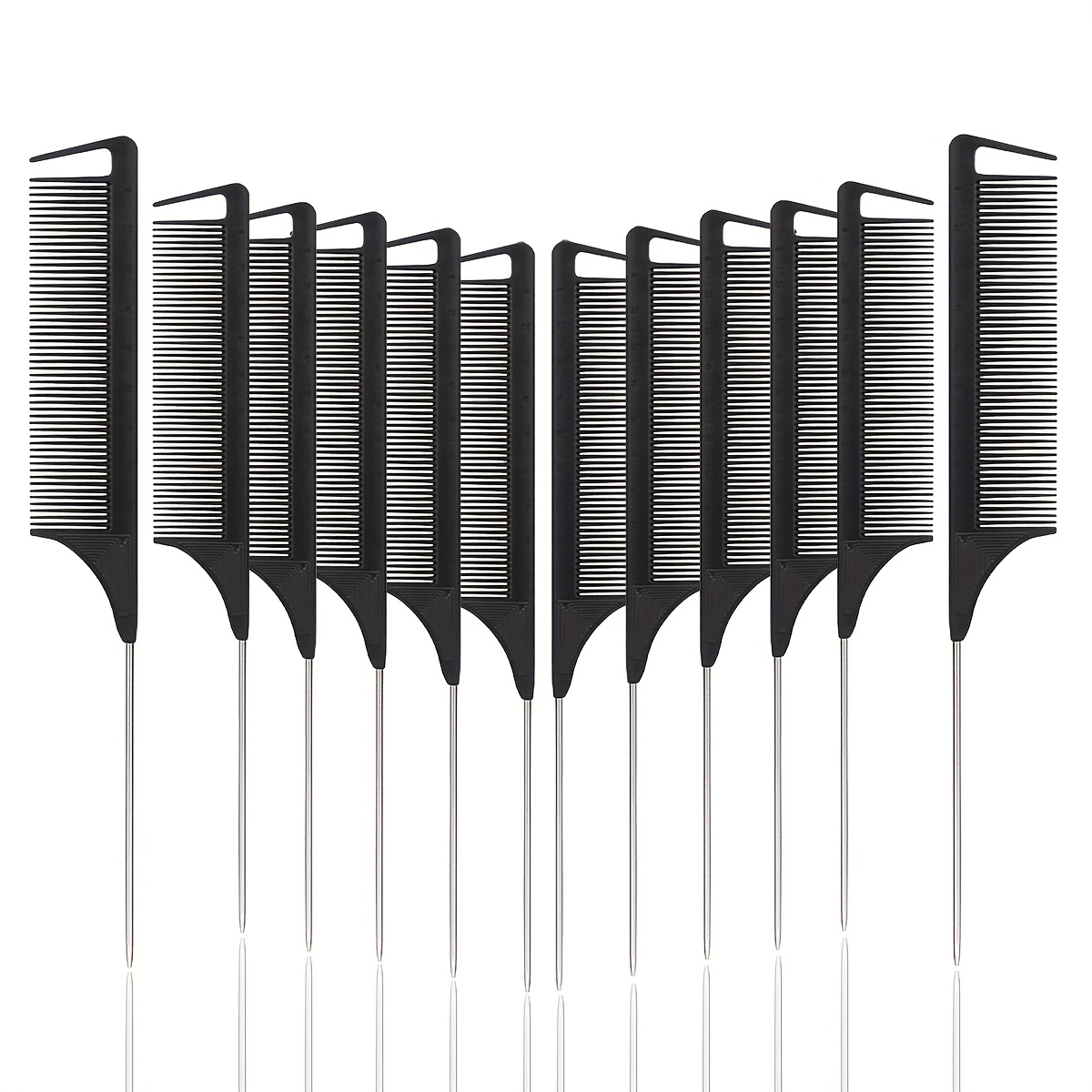 TEMU 12pcs Mouse Tail Comb Set, Professional Pointed Tail Comb, Anti-static Hair Dye Comb, Hair Steel Needle Comb, Suitable For Salon Hair Accessories