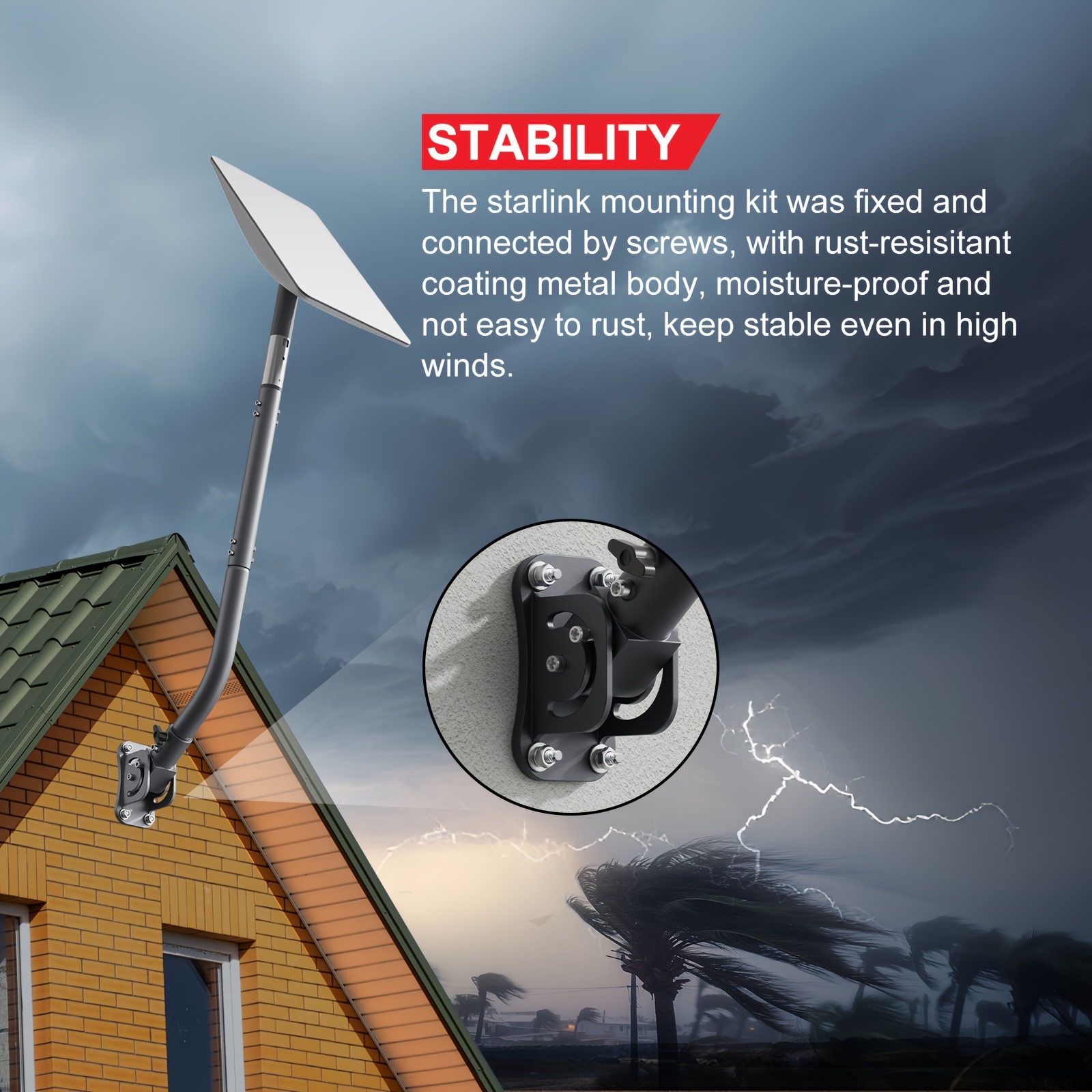 Support Mural Télescopique Long Pour Antenne Starlink Gen 3 - Acier Inoxydable, Rétractable (50-68 Cm), Avec Adaptateur Bouton-poussoir