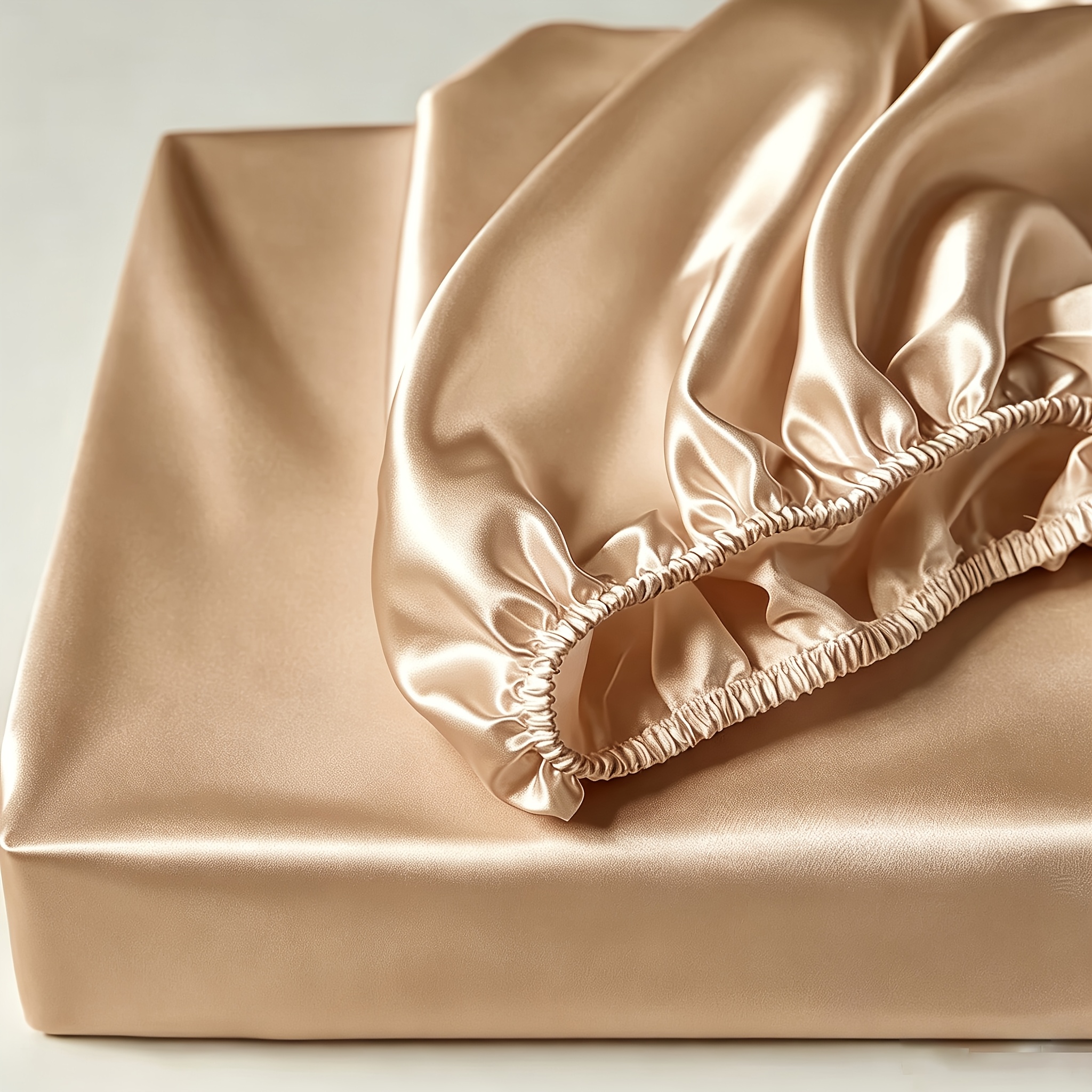 Image of 1pc Luxury Satin Fitted Sheet, Solid , 30cm Deep Pocket, , Durable And Bedding, In All Sizes, Perfect For Bedrooms, Hotels, Guest Rooms, Local Warehouse No Pillowcase