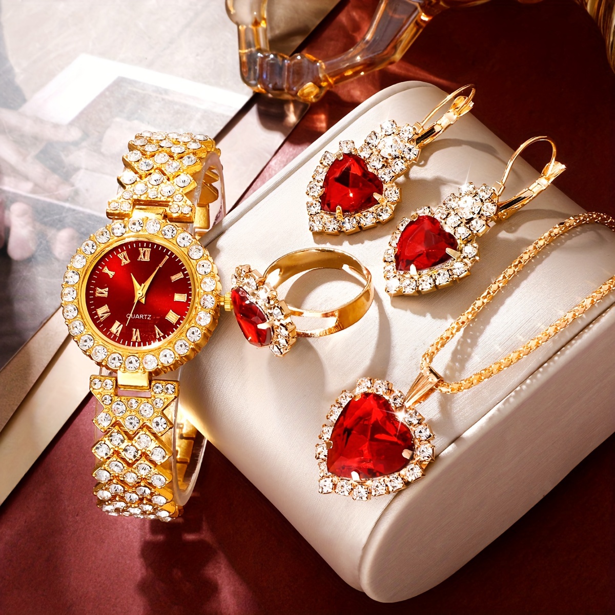 5pcs womens fashion watch heart jewelry set perfect valentines easter ramadan gift details 1