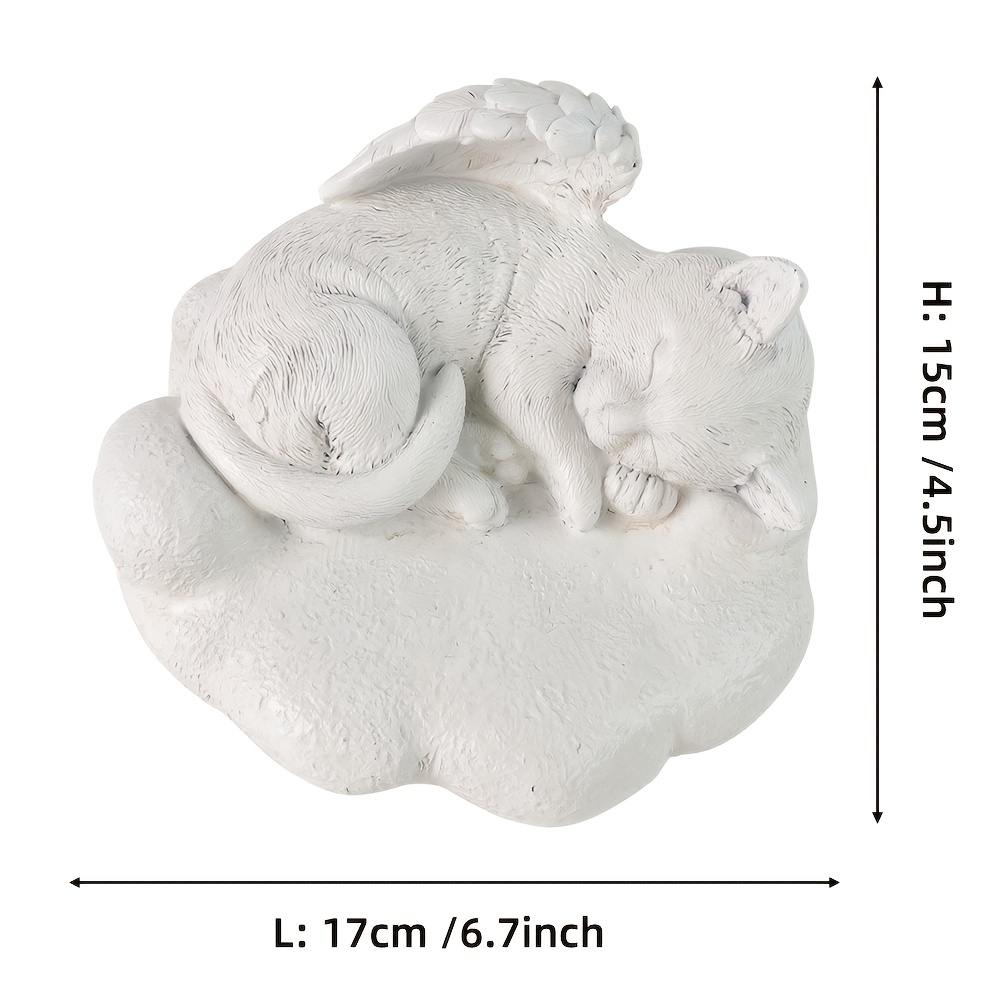 Personalized Cat Memorial Stone, White Cat Figurine for Garden