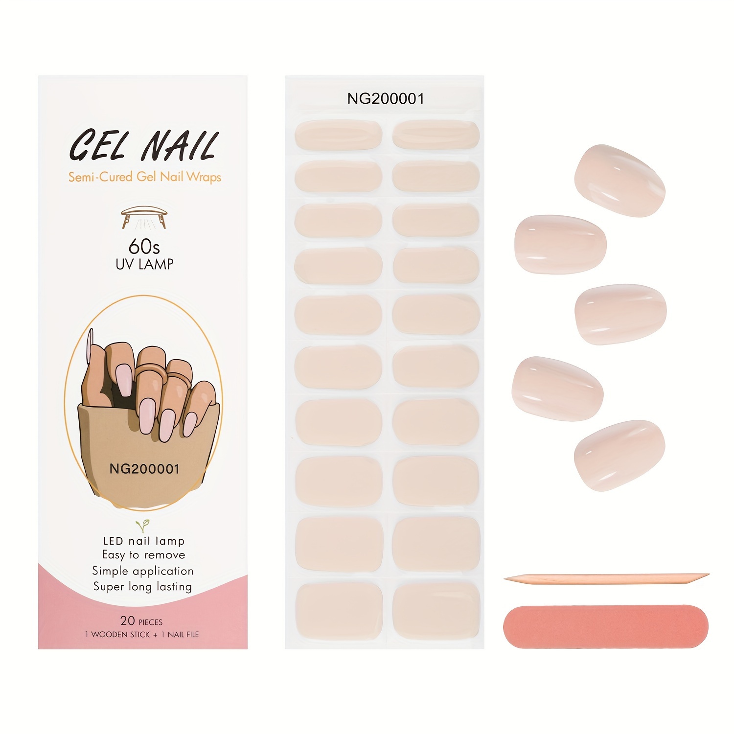 

Semi Cured Gel Nail Wraps, Light Pinkish Semi-cured Gel Nail Strips-works With Any Nail Lamps, Salon-quality,long Lasting,easy To Apply & Remove-includes Nail File & Wooden Stick