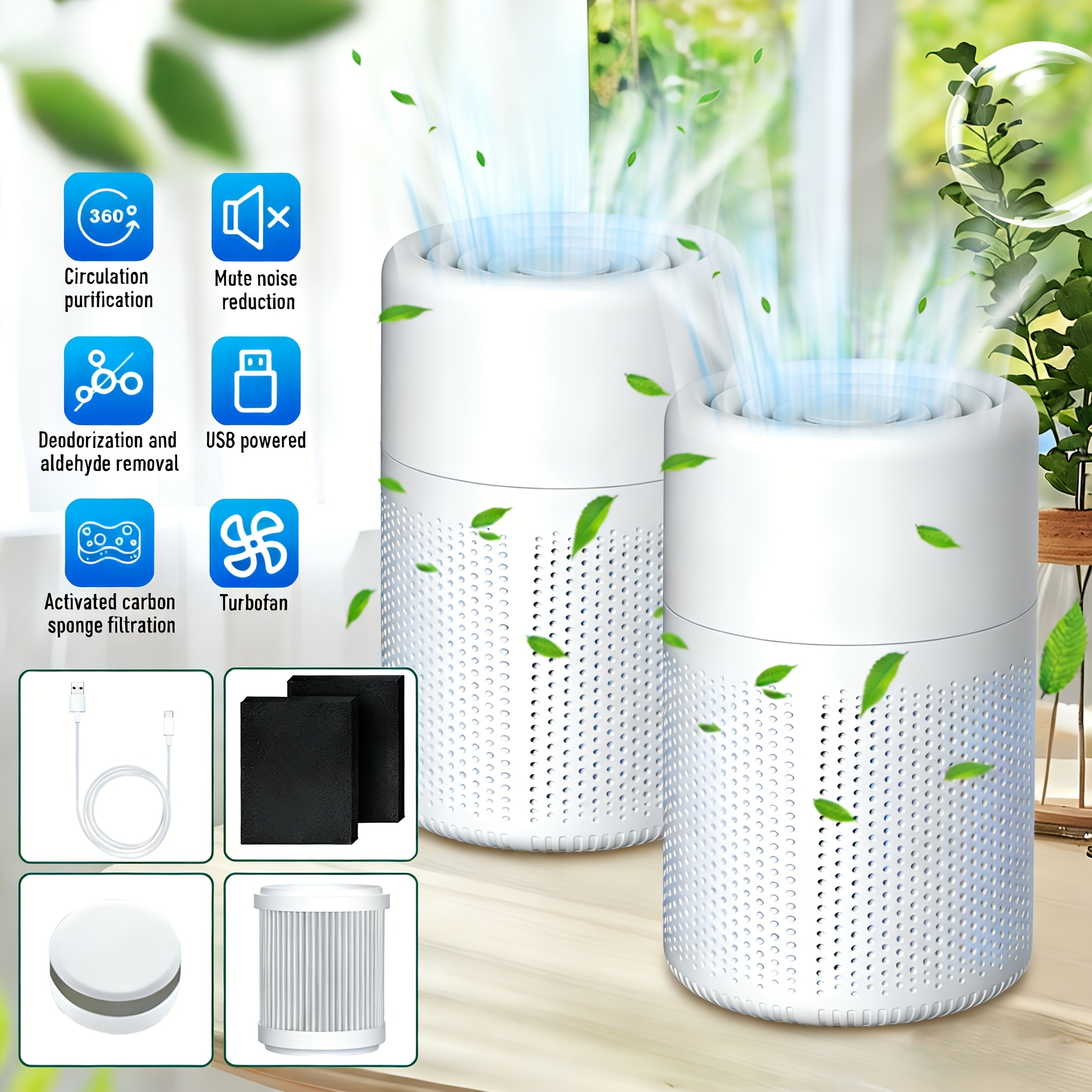 Image of 2pcs , Portable Equipped With Hepa Filter And Activated , Fragrance Diffuser, , Energy-, Suitable For Living Room, Bedroom, Office, Desktop , Removes Odors, Dust, Smoke, Pollen