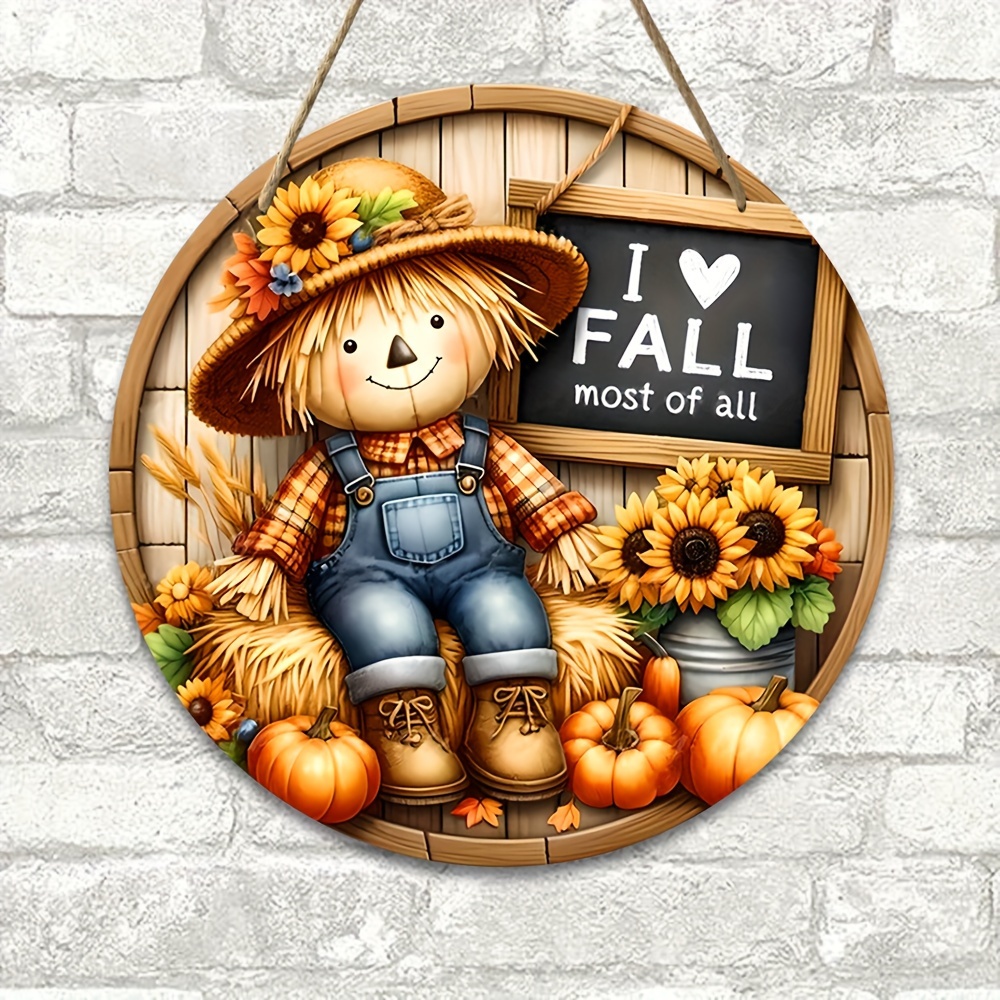 

Charming Welcome Sign - 7.9"x7.9" Round Wooden Fall Decor For Door, Wall, Porch & Garden | Rustic Farmhouse Country Style