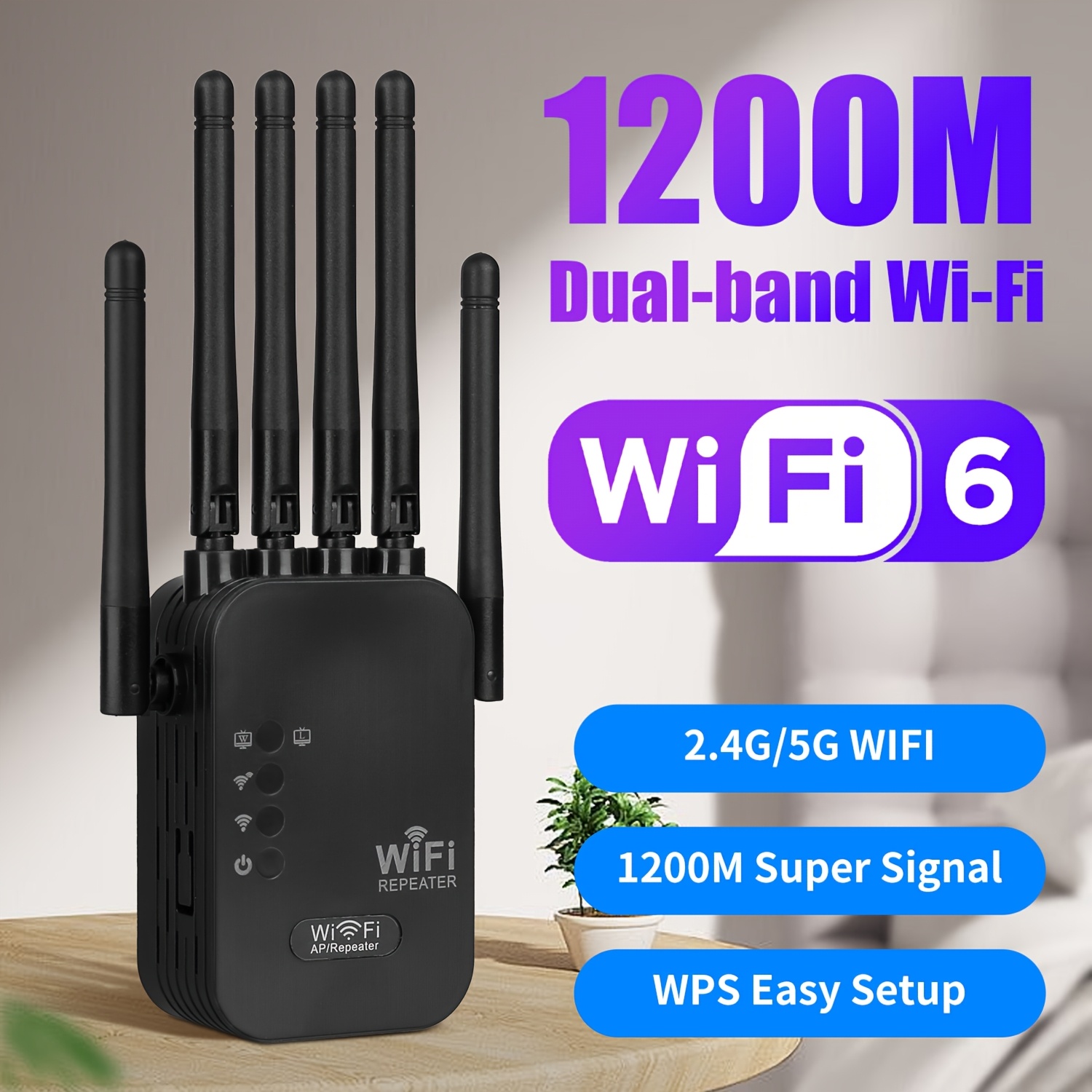 Répéteur WiFi AC1200 COMFAST - Double Bande, Port LAN, WPS, 1200 Mbps, Pour éliminer Les Zones Mortes