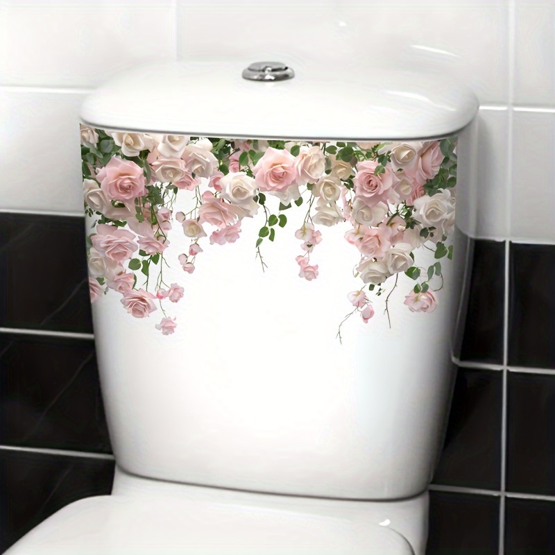 1pc Rose Bathroom Toilet Beautifying Decorative Stickers, Living Room Bedroom Home Wall Wall Stickers