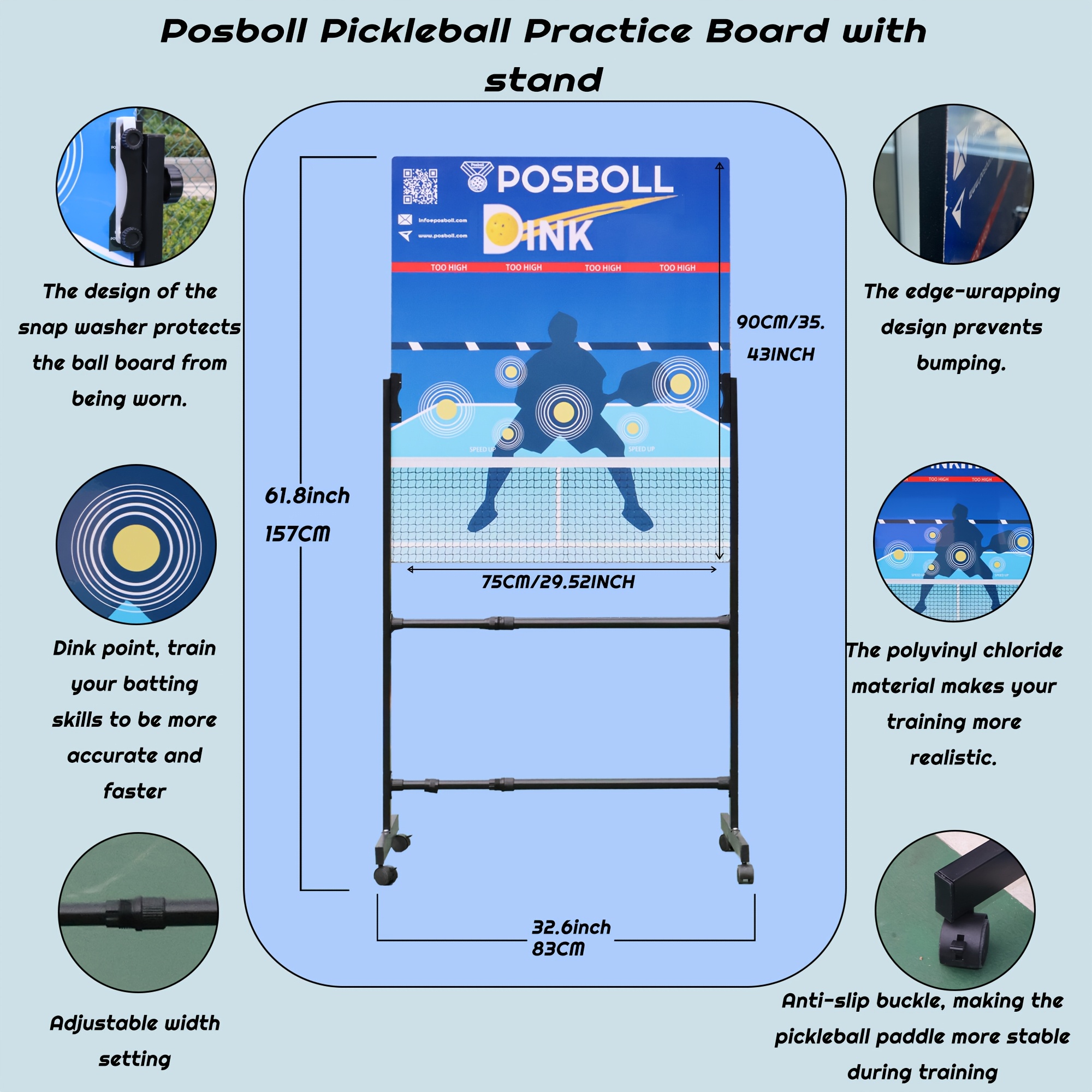 TOYMIS Dink Pad Per Allenamento Pickleball - Poster Da Parete Per Pratica, Blu - Foto 7