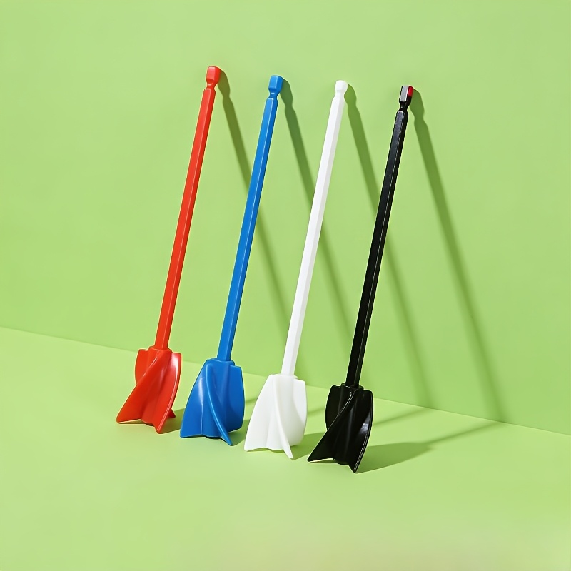 Image of 4pcs Paint Stirrer Drill Attachment Set, /blue/red Plastic Epoxy Resin Mixing Paddles With Standard Hex Shank & 4-blade Spiral Design, High Mixing, Compatible With All Drills