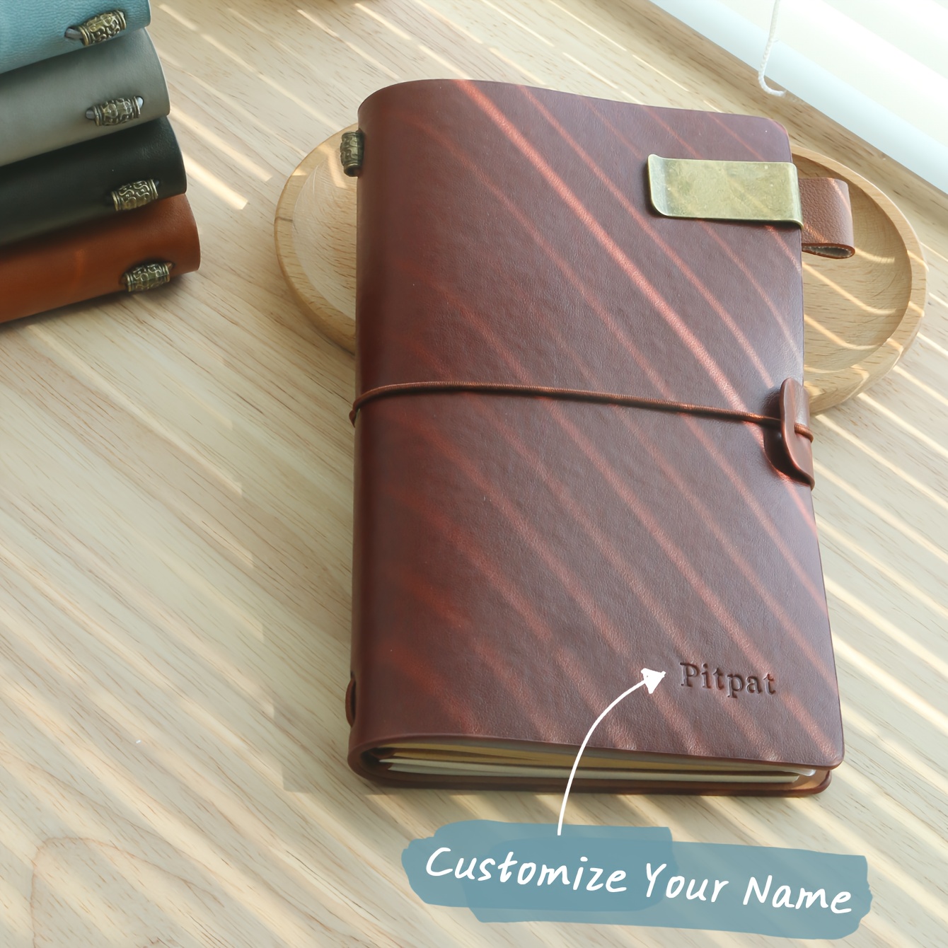 E-shop Personalisiertes Vintage-Lederjournal mit Stifthalter A7 – Individuelles Reisetagebuch mit PVC-Geldbörsen – Namensgravur Skizzenbuch –