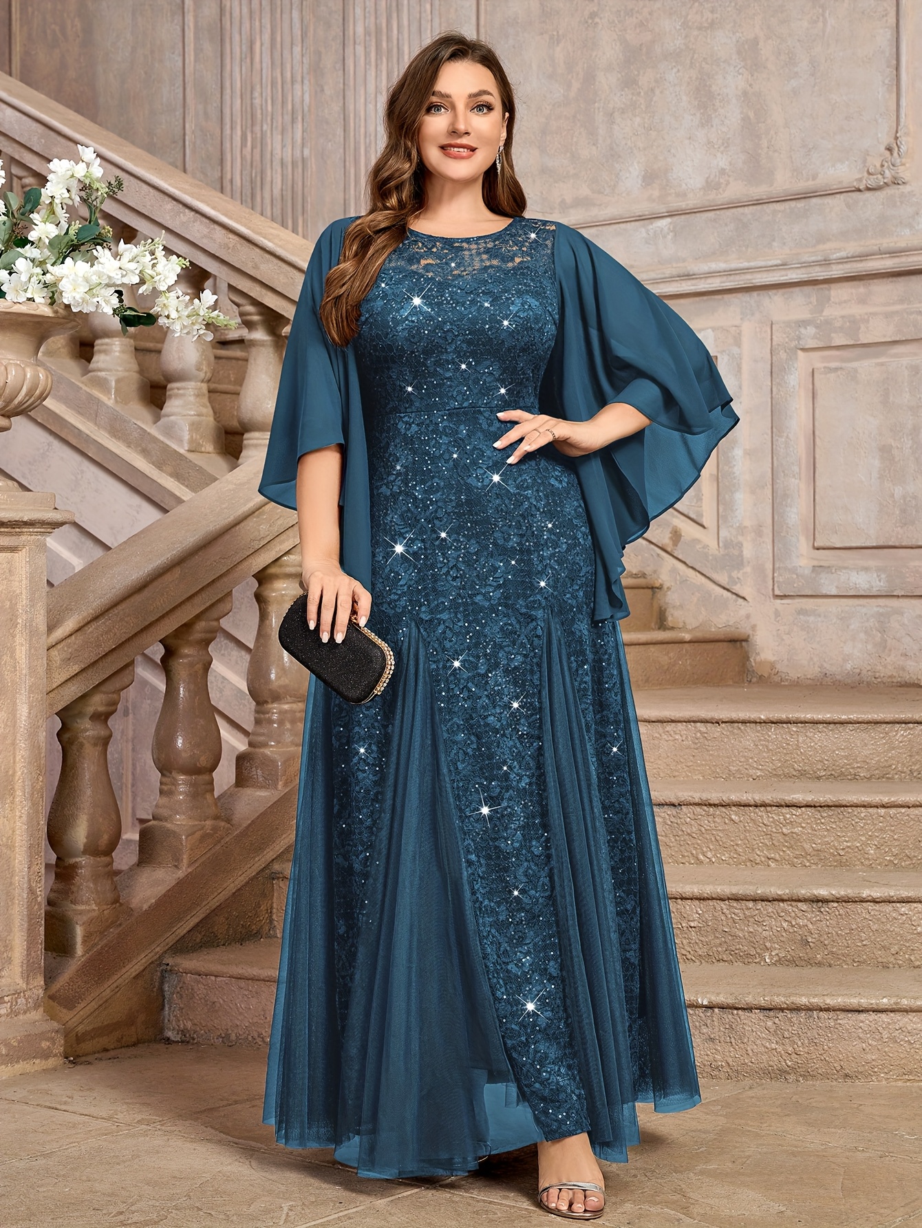 chinese dress ladies Made to Measure Plus Size Lace Dress in Black main image 1