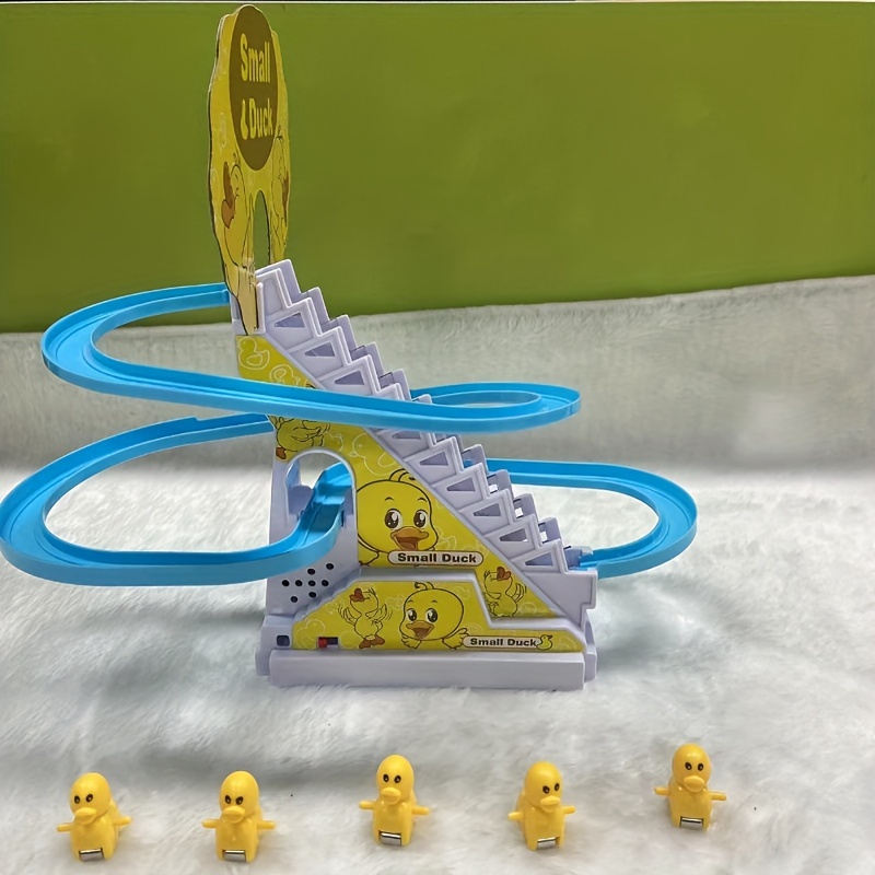 6pcs ducklings climbing stairs toy electric slide yellow duck toy toys for boys and girls holiday gift light and music toy easter gift halloween christmas gift details 6