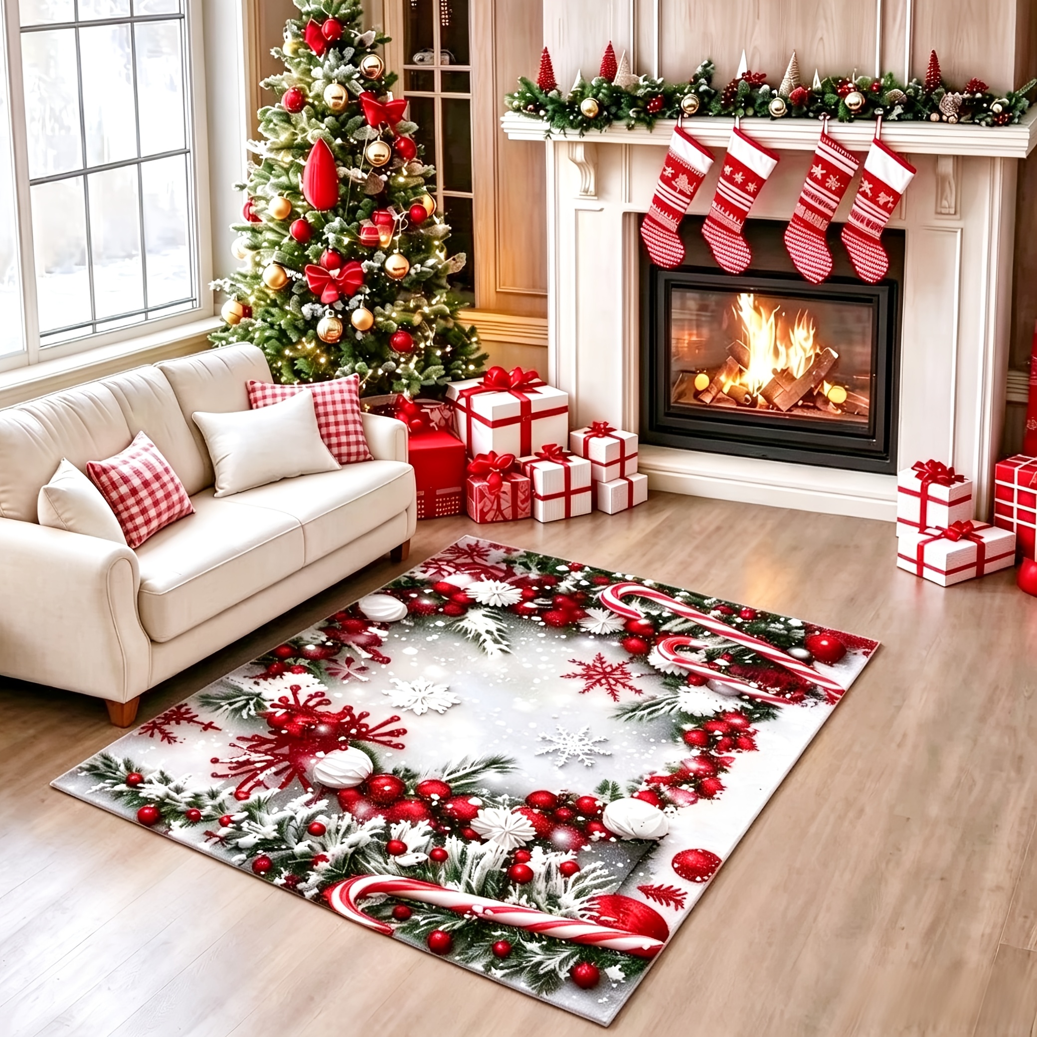 TEMU A Christmas-themed Decorative Rug Suitable For Living Rooms, Bedrooms, , And Dining Rooms, Suitable For Outdoor Patios, Gardens, And Courtyards.