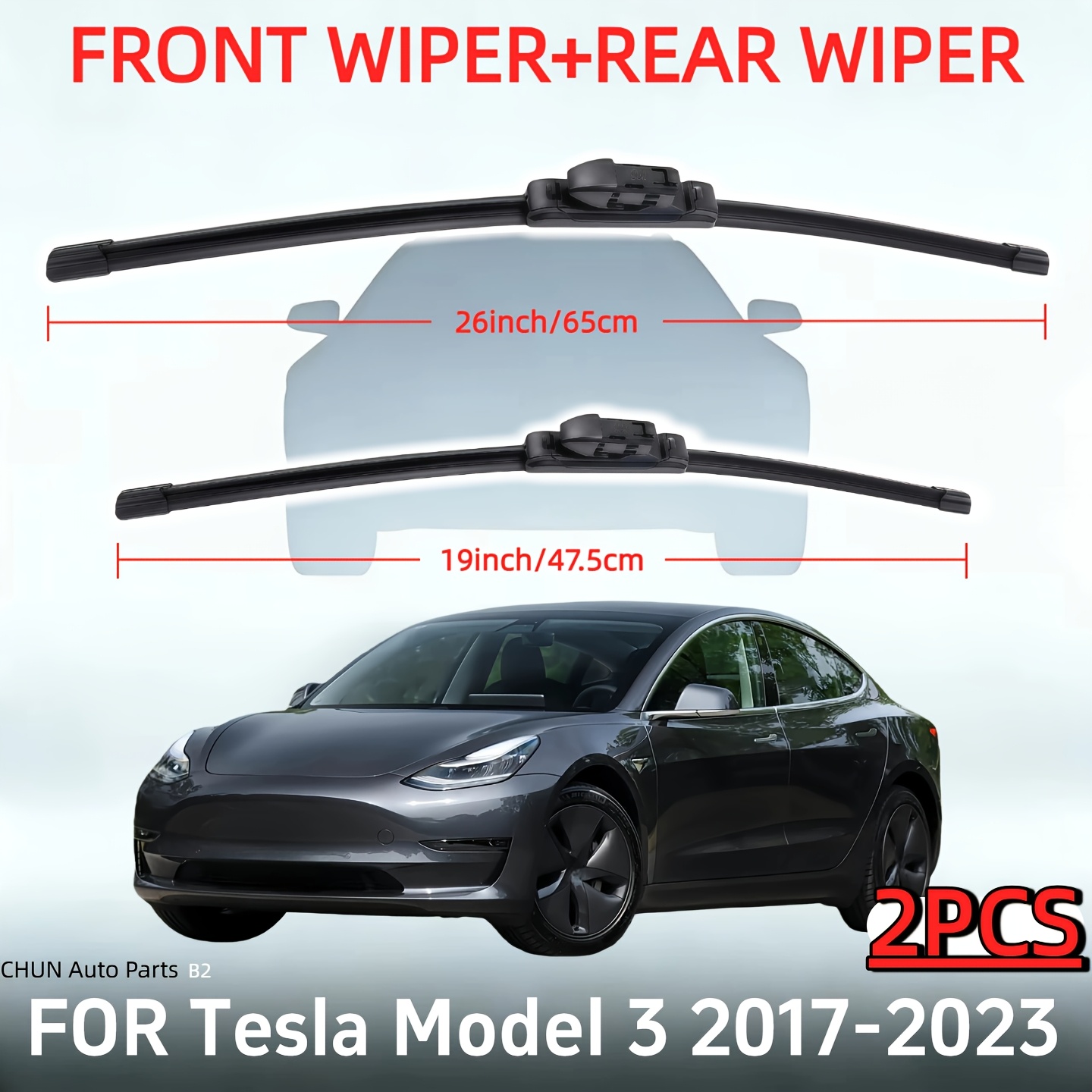 TEMU High-quality Coated Windshield Wiper Blades Specifically Designed For Model 3 (2017-2023 Models), Universal For , Replacement Front Wipers, Set