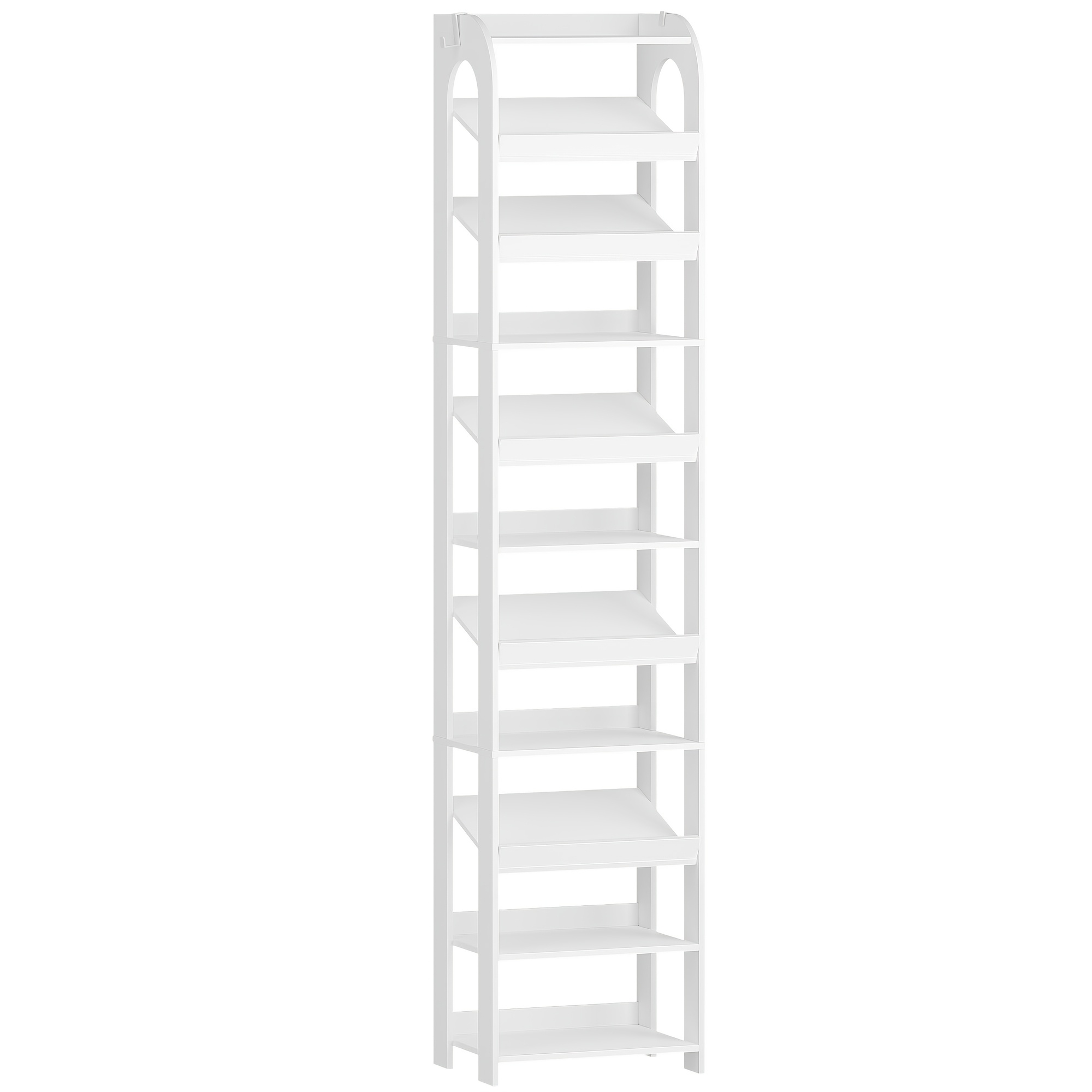 TEMU 11-tier Narrow Standing Shoe Rack | Wooden Shoe Cabinet, Freestanding, Height Adjustable, With Hooks, 42.5 Cm Wide, White, Suitable For