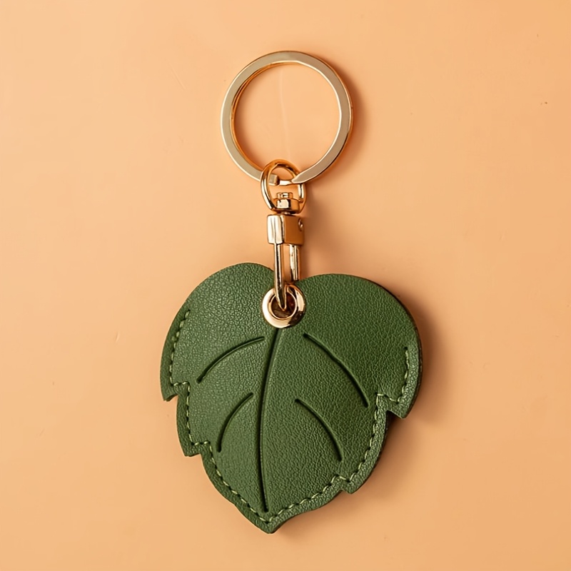 Adorable Leaf Avocado Suitable For Airtag Protective Case Pu Leather Keychain Car Hanging Tag Access Card Holder Anti-loss Artifact Tracking Locator Pet Accessories