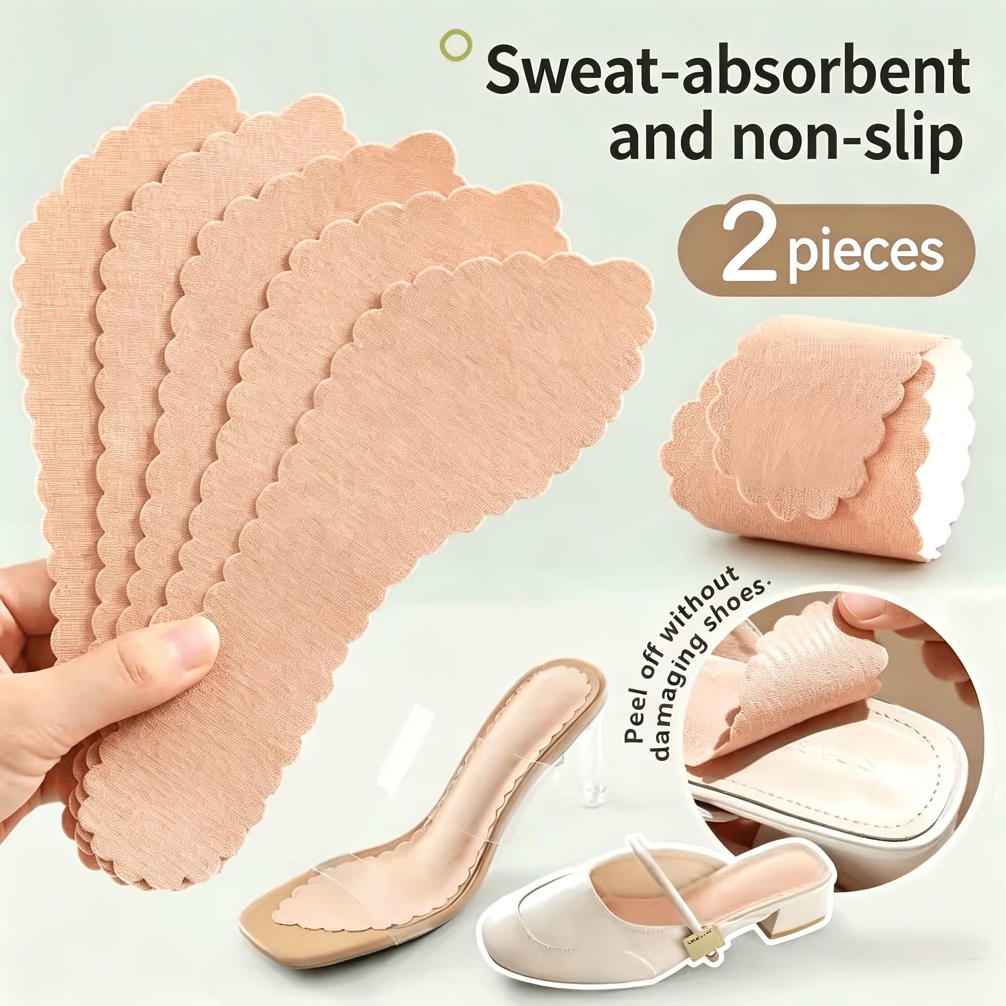 Image of Self-adhesive, Sweat-absorbing, Shoe-friendly, Non-slip Insoles For Sandals, Thin And Breathable, Suitable For Wearing Barefoot, Designed For High Heels In Summer