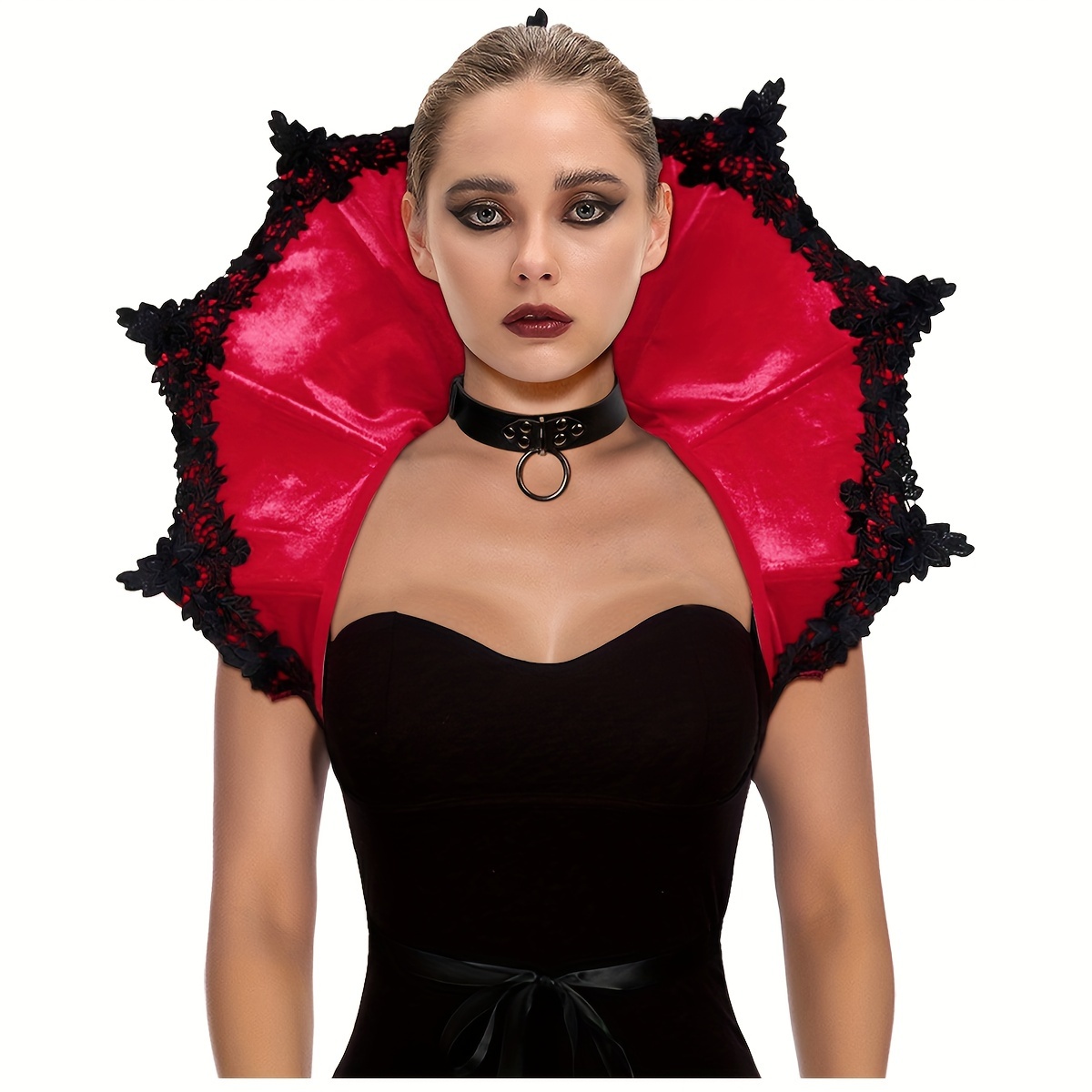 gothic lace stand collar queen feather victorian witch 