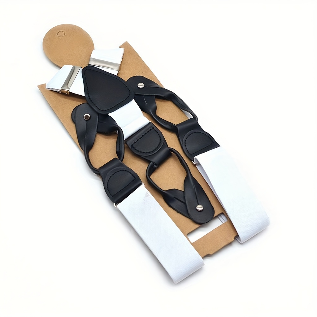 TEMU Style Adult Men's 6- Suspenders, Solid Color Casual Shirt Trousers Jeans Fixed Overalls Belt, Holiday Party Additions