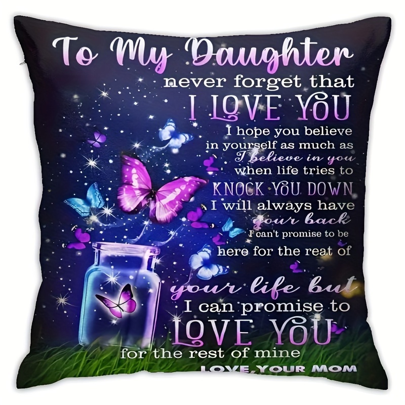 

To My Daughter Love Mom Traditional-style Throw Pillow Cover, 18x18 Inch Single-sided Print Polyester, Zippered Hand Wash Only Decorative Pillowcase For Various Room Types