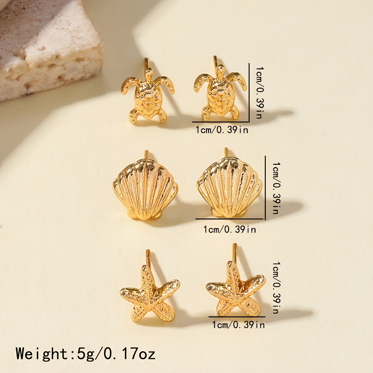 Metallic Wind Star Shell Turtle Stud Earrings Set