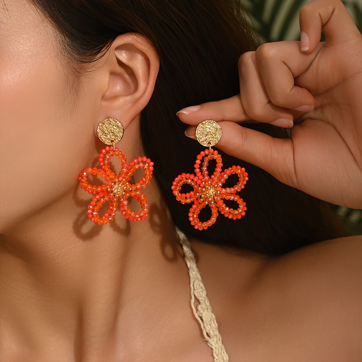 Women's Bohemian Hand-Beaded Hollow Flower Earrings